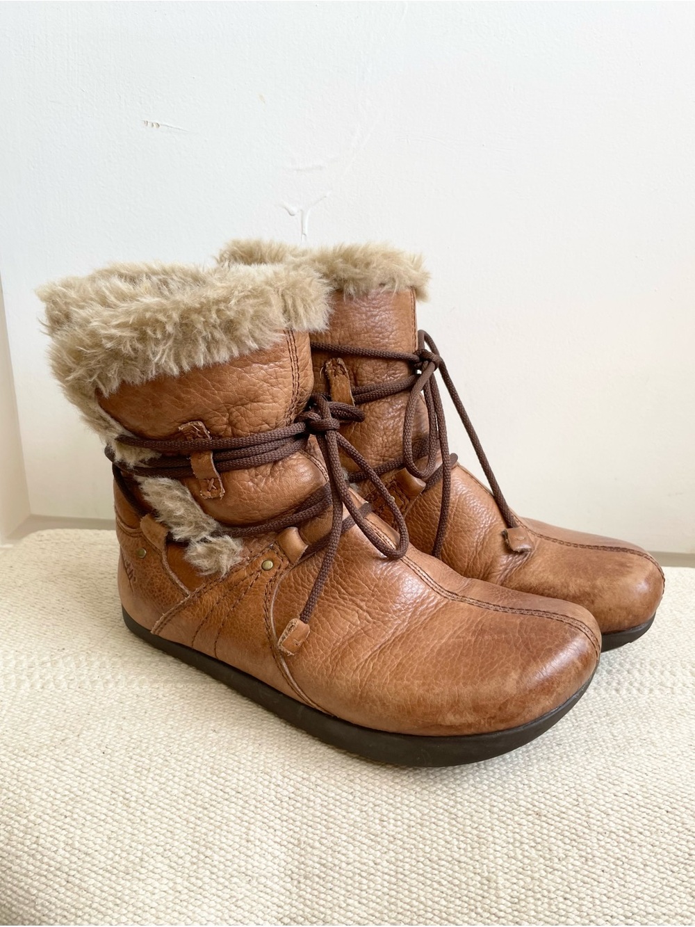 Earth Kalso Leather Boots Womens Size 5 Ergonomic Toe Faux Fur Lined Winter